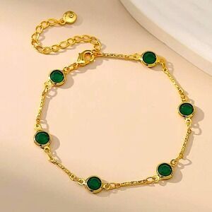 NEW 18K GOLD PLATED EMERALD GREEN ZIRCON BRACELET